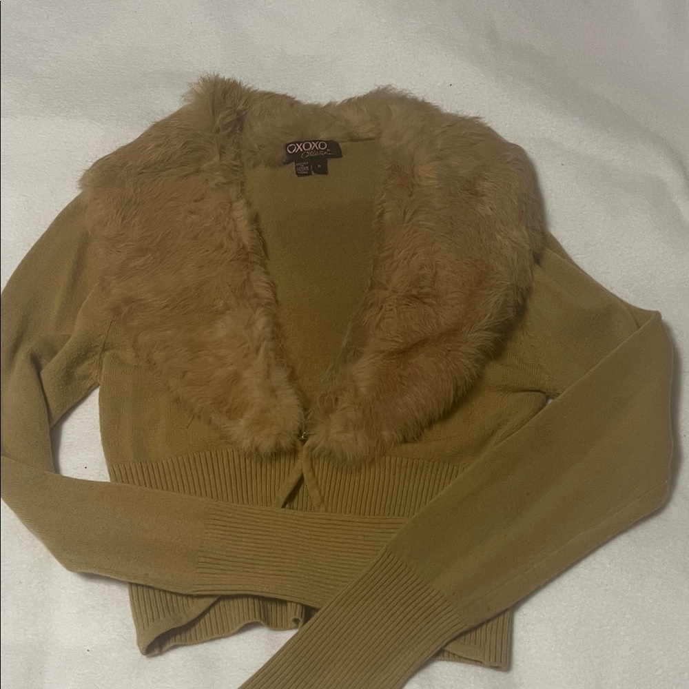 XOXO Y2k Brown Faux-Fur Collar Women's Sweater